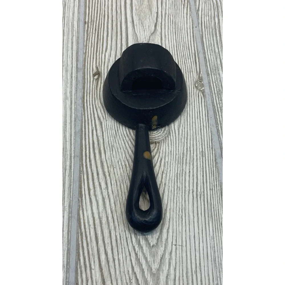 VTG Handcrafted Wooden Skillet Wall Hook Bacon and Eggs Breakfast Decor Black